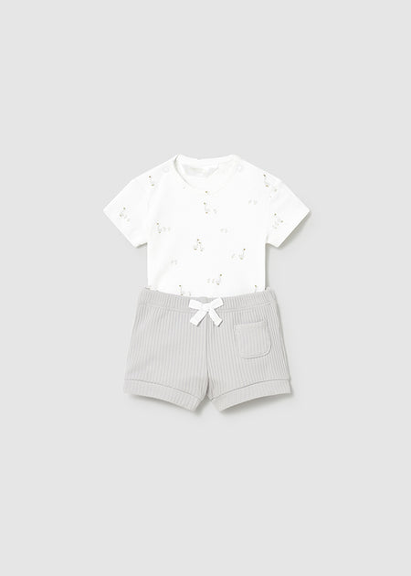 Mayoral Newborn Bodysuit + Shorts Set / Silver Clothing - Boys Outfits Mayoral Gray Shorts 1-2 Months