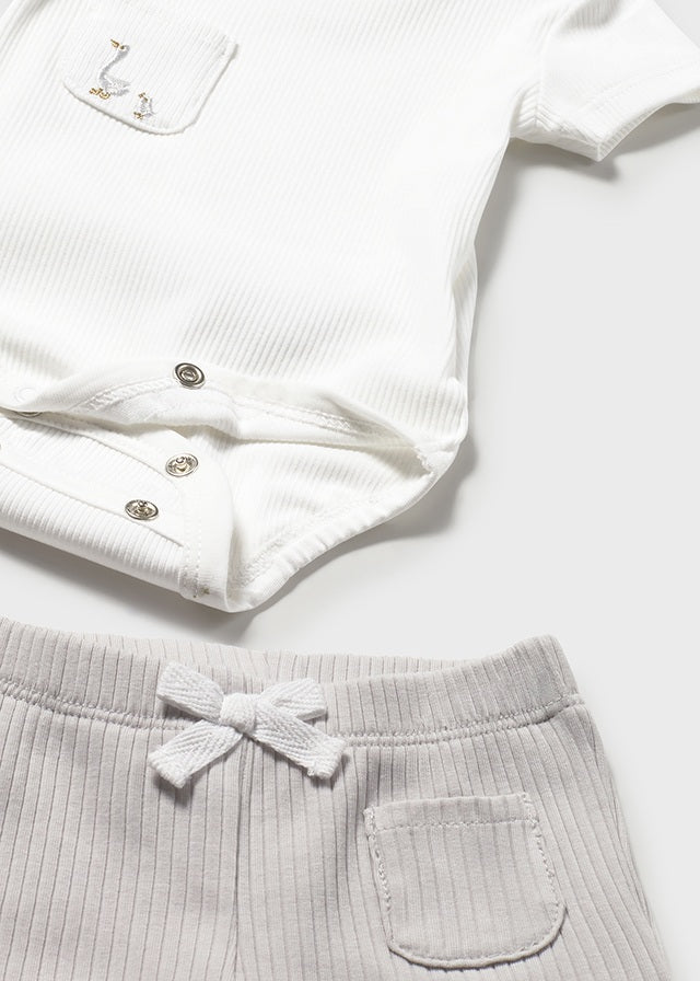 Mayoral Newborn Bodysuit + Shorts Set / Silver Clothing - Boys Outfits Mayoral
