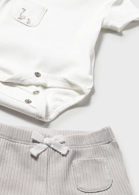 Mayoral Newborn Bodysuit + Shorts Set / Silver Clothing - Boys Outfits Mayoral