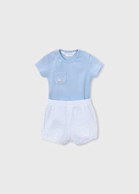 Mayoral Newborn Bodysuit + Shorts Set / Sky Blue Clothing - Boys Outfits Mayoral White Shorts 1-2 Months