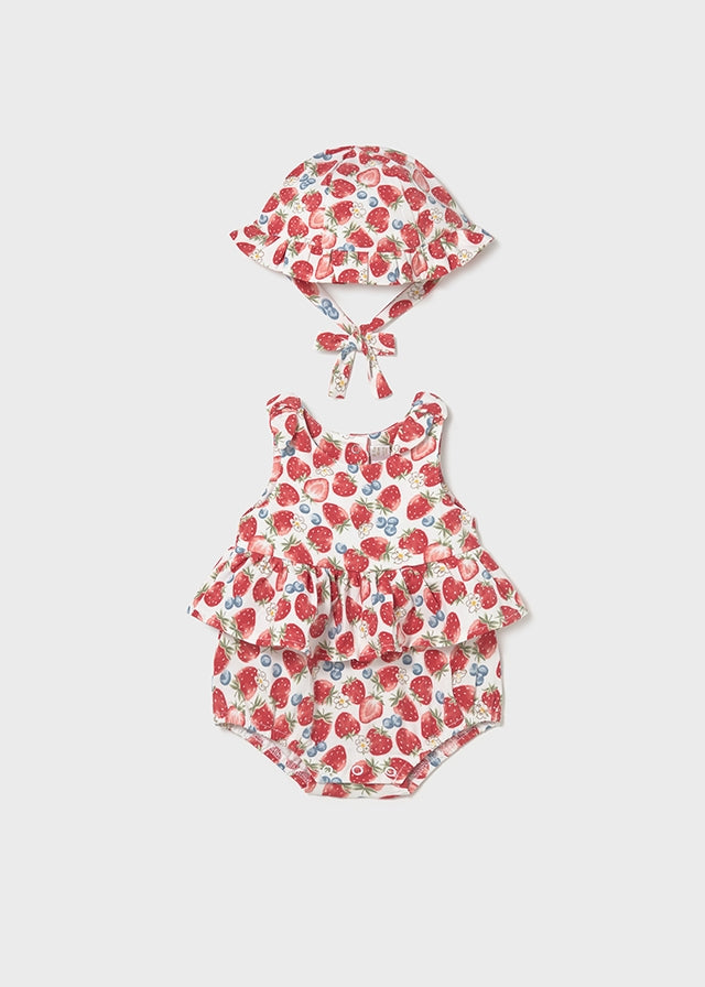Mayoral Newborn Girl Strawberry Print Romper with Hat Set Clothing - Boys Outfits Mayoral