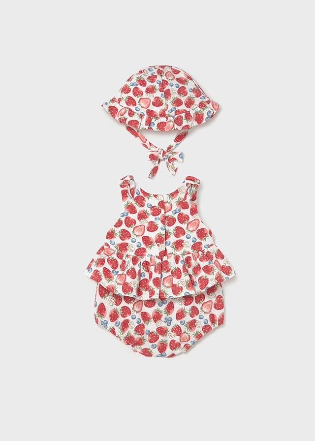Mayoral Newborn Girl Strawberry Print Romper with Hat Set Clothing - Boys Outfits Mayoral