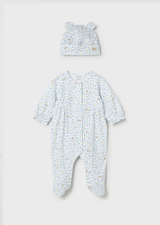 Mayoral Newborn Girl One-Piece Footie with Hat Set