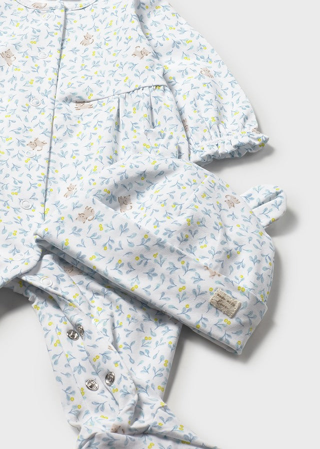 Mayoral Newborn Girl One-Piece Footie with Hat Set