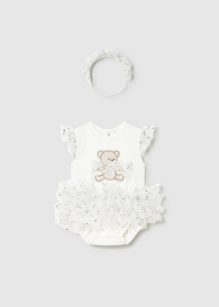 Newborn Girl Tulle Bodysuit with Headband Set Clothing - Infant Mayoral Natural 0-1 Months