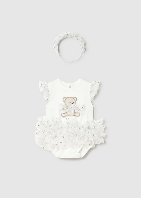 Newborn Girl Tulle Bodysuit with Headband Set Clothing - Infant Mayoral Natural 0-1 Months