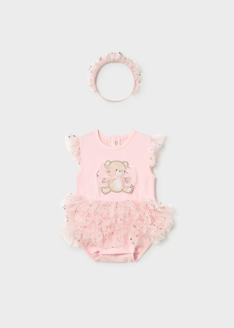 Newborn Girl Tulle Bodysuit with Headband Set Clothing - Infant Mayoral Baby Pink 0-1 Months