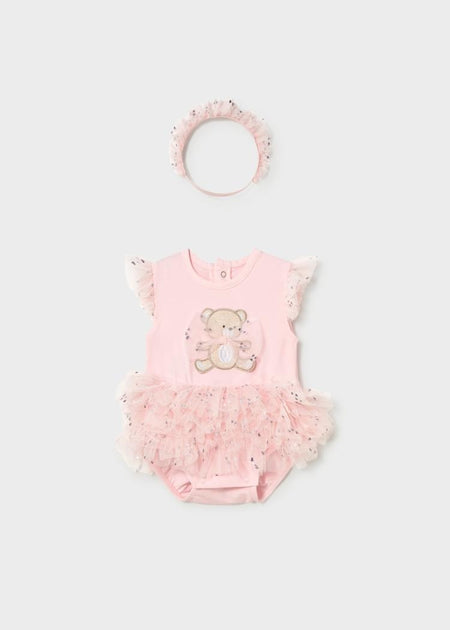 Newborn Girl Tulle Bodysuit with Headband Set Clothing - Infant Mayoral Baby Pink 0-1 Months
