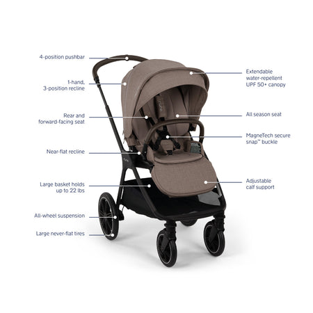 TRIV lx Mid-Size Compact Stroller with One-Hand Fold & Reversible Seat Strollers - Single Nuna