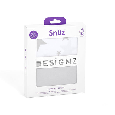 Twin Pack Bassinet Sheets - Grey Star Fitted Sheets Snuz