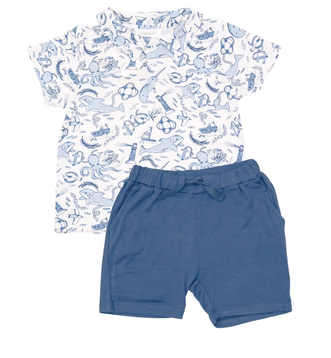 Nautical Notebook Polo Shirt & Short Set Baby & Toddler Outfits Angel Dear