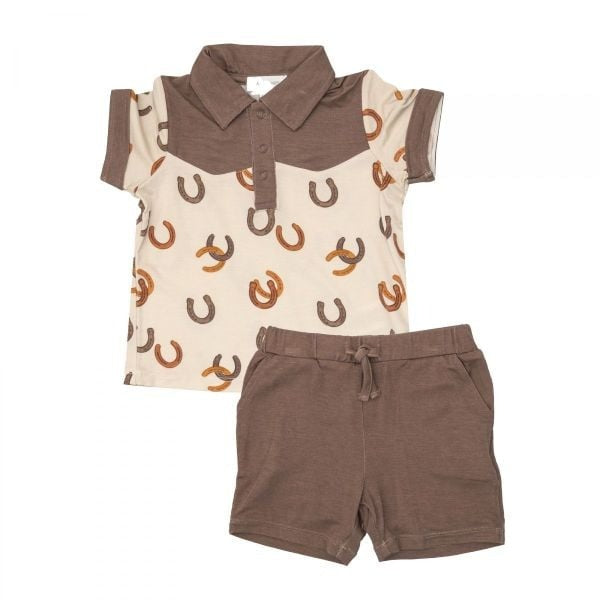 Lucky Horseshoe Cowboy Polo Shirt & Short Set Baby & Toddler Outfits Angel Dear