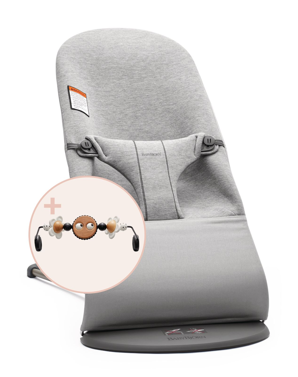 Bouncer Bliss 3D Jersey Cotton + Toy Bundle Baby Loungers Baby Bjorn Light Grey w/ Black & White Googly Eyes