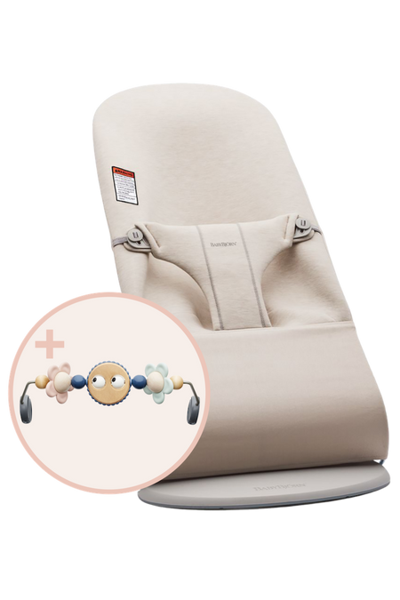 Bouncer Bliss 3D Jersey Cotton + Toy Bundle Baby Loungers Baby Bjorn Light Beige w/ Pastels Googly Eyes
