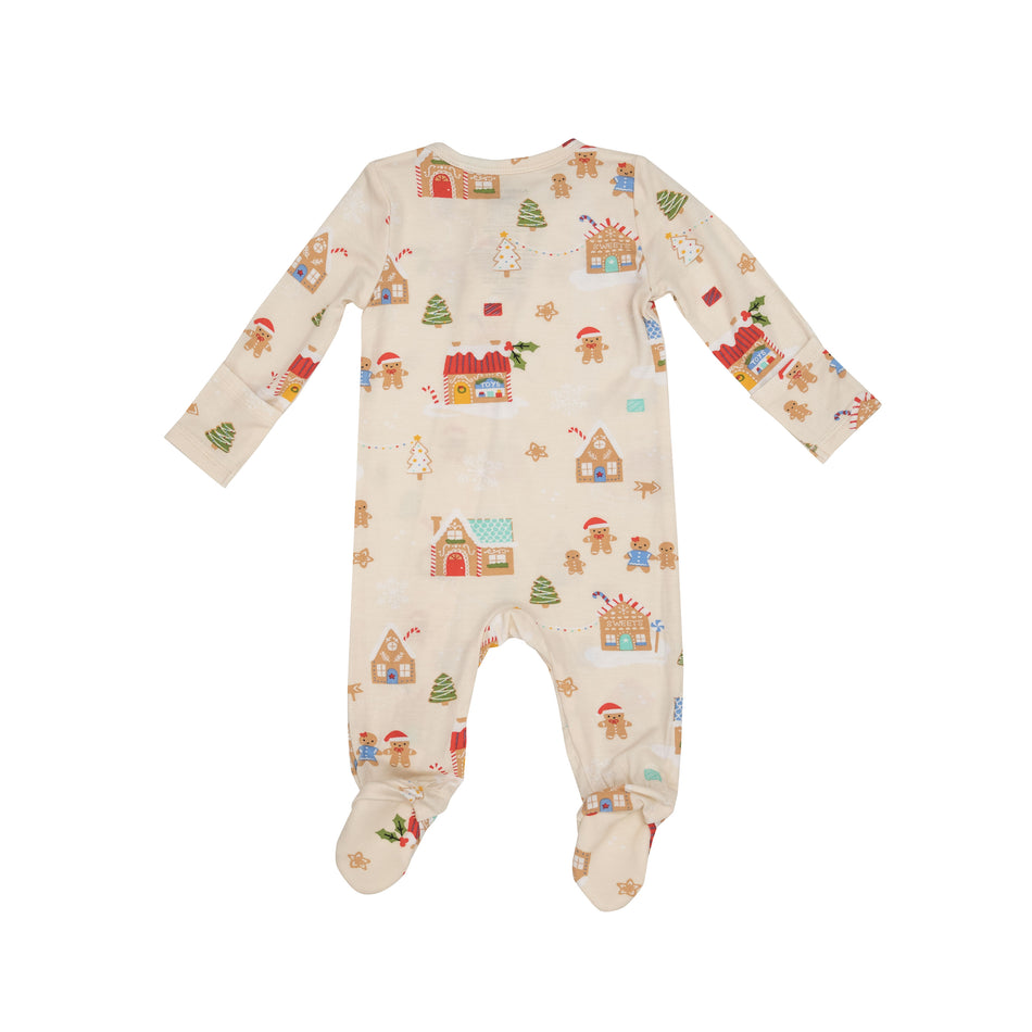 Gingerbread Village 2 Way Zipper Footie