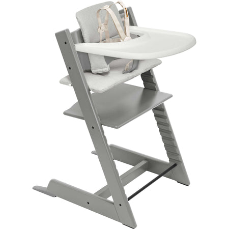 Tripp Trapp High Chair² with Cushion + Stokke Tray High Chairs Stokke Storm Grey + Nordic Grey Cushion