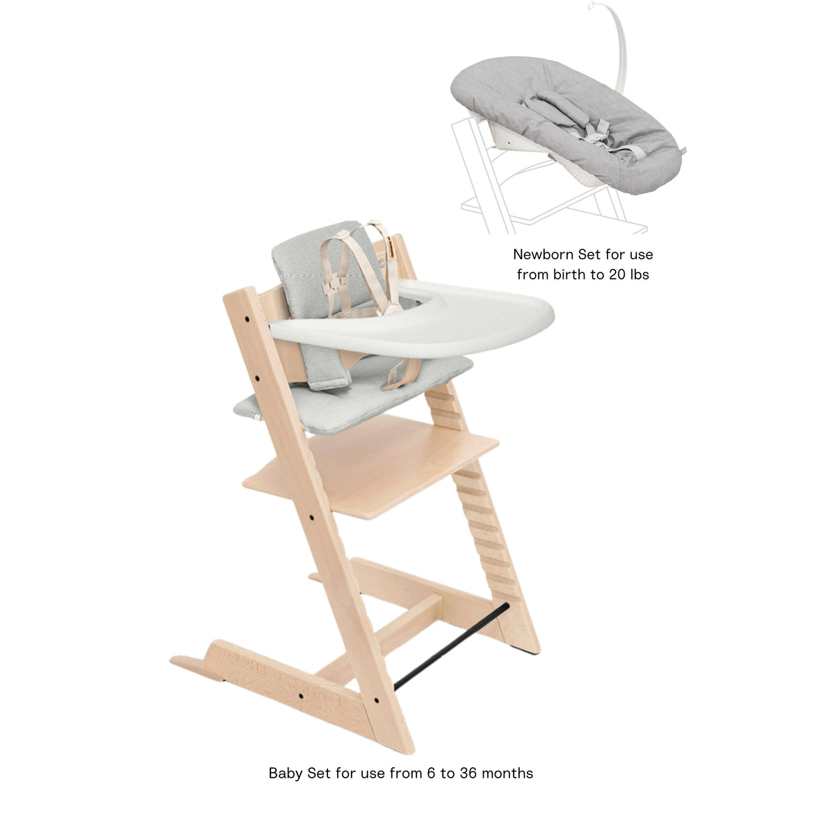 Tripp Trapp High Chair² with Cushion, Tray and Newborn Set High Chairs Stokke