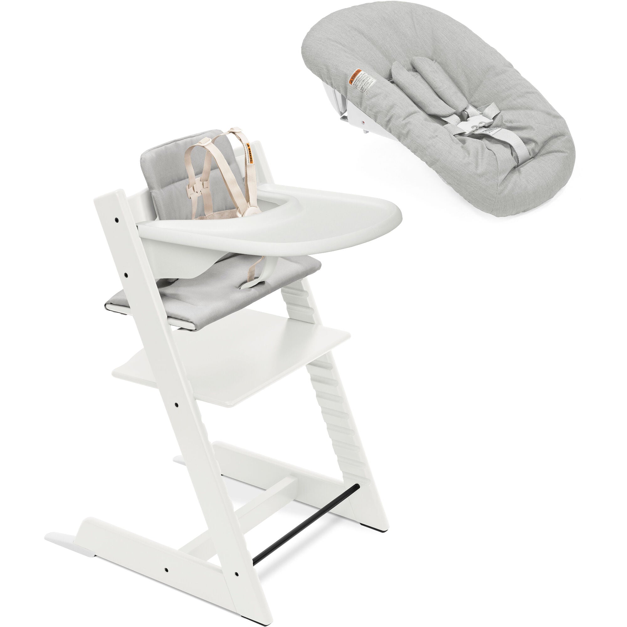 Tripp Trapp High Chair² with Cushion, Tray and Newborn Set High Chairs Stokke White + Anthracite Cushion, White Tray, Newborn Set