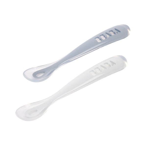 First Stage Silicone Spoon - Travel Set of 2 - PEBBLE Plates, Bowls & Utensils BEABA & Childhome