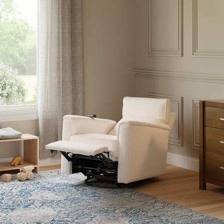 Monogram by Namesake Willa Deluxe Power Recliner and Swivel Glider with Heat + Massage | Ivory Corduroy Recliners Namesake