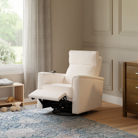 Monogram by Namesake Willa Deluxe Power Recliner and Swivel Glider with Heat + Massage | Ivory Corduroy Recliners Namesake