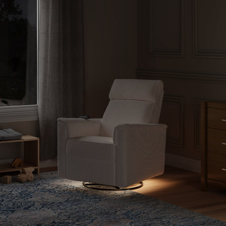 Monogram by Namesake Willa Deluxe Power Recliner and Swivel Glider with Heat + Massage | Ivory Corduroy Recliners Namesake