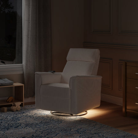 Monogram by Namesake Willa Deluxe Power Recliner and Swivel Glider with Heat + Massage | Ivory Corduroy Recliners Namesake