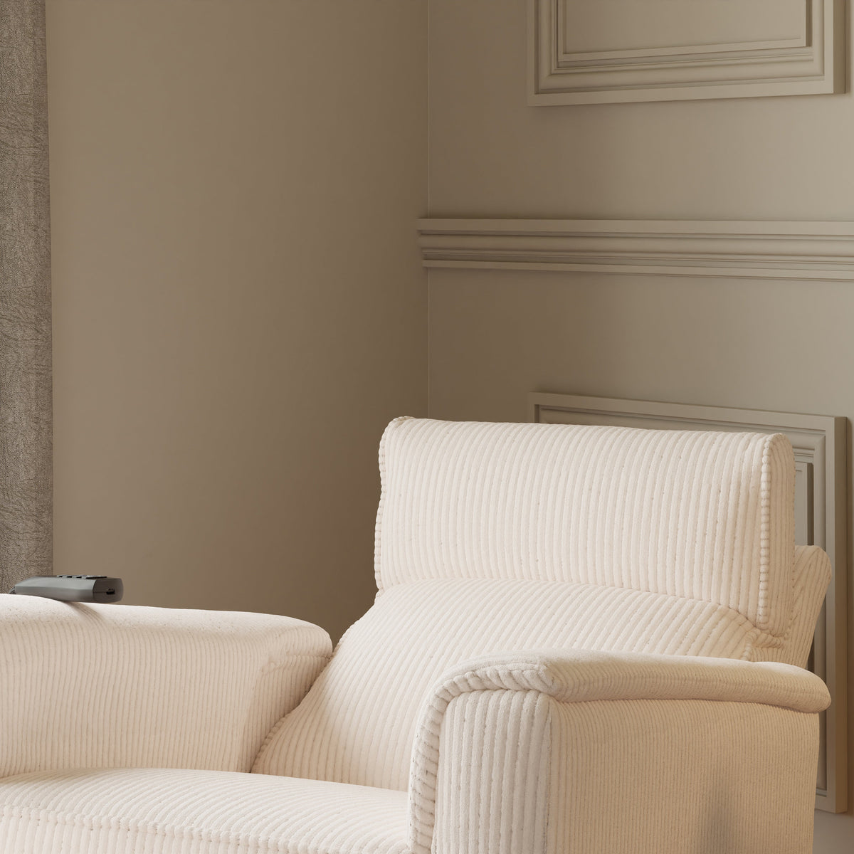 Monogram by Namesake Willa Deluxe Power Recliner and Swivel Glider with Heat + Massage | Ivory Corduroy Recliners Namesake