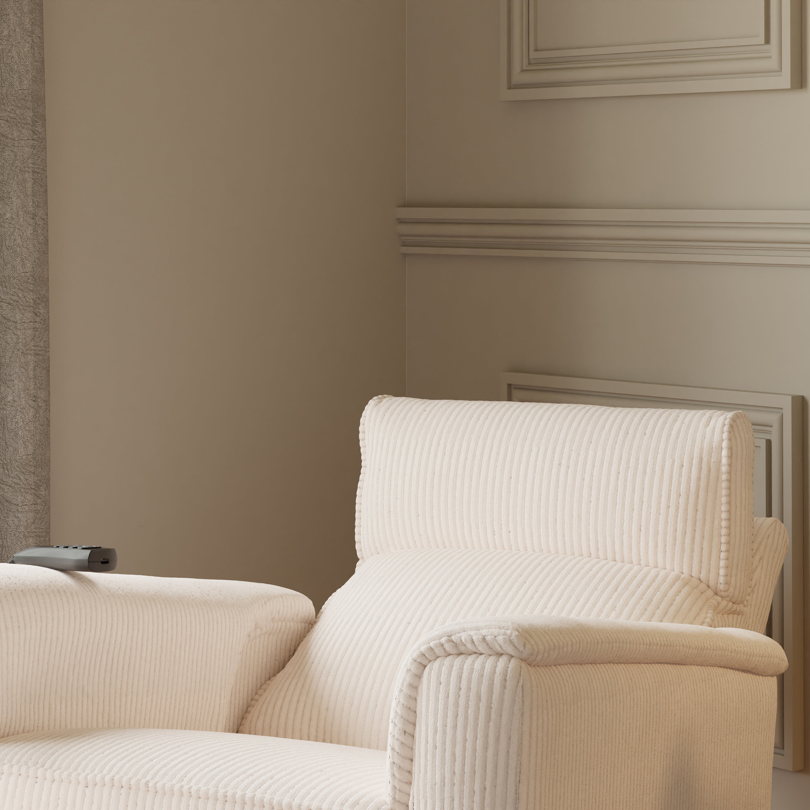 Monogram by Namesake Willa Deluxe Power Recliner and Swivel Glider with Heat + Massage | Ivory Corduroy Recliners Namesake