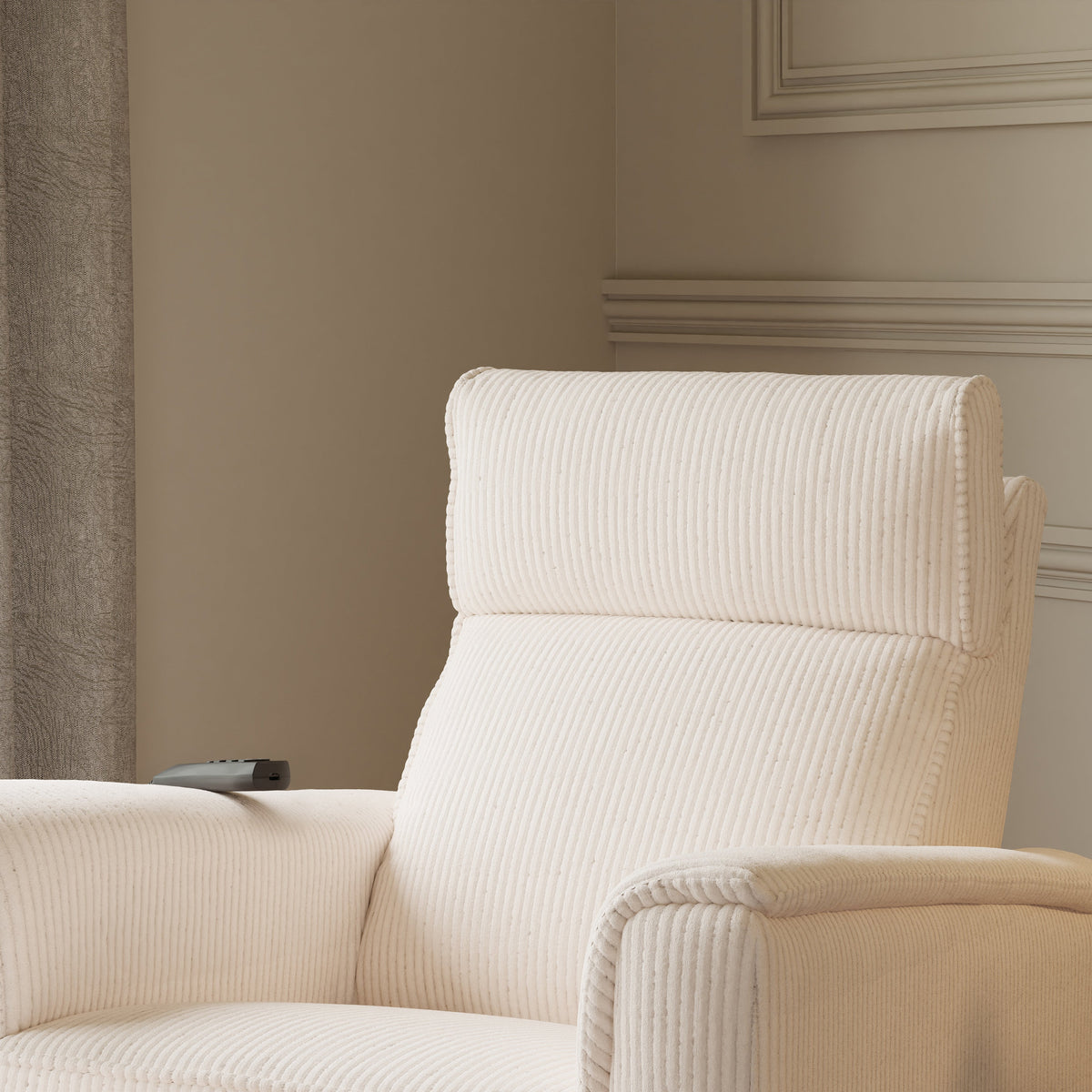 Monogram by Namesake Willa Deluxe Power Recliner and Swivel Glider with Heat + Massage | Ivory Corduroy Recliners Namesake
