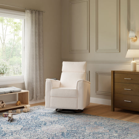 Monogram by Namesake Willa Deluxe Power Recliner and Swivel Glider with Heat + Massage | Ivory Corduroy Recliners Namesake