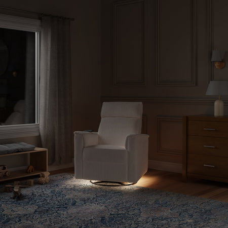 Monogram by Namesake Willa Deluxe Power Recliner and Swivel Glider with Heat + Massage | Ivory Corduroy Recliners Namesake