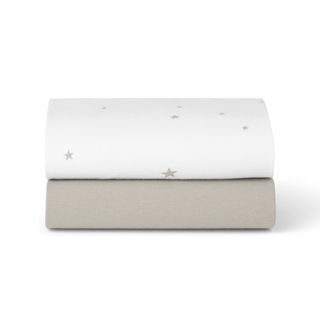 Bassinet 2 Pack Fitted Sheets - White Star Fitted Sheets Snuz