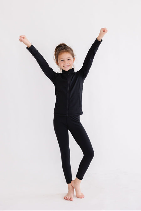 Balanced Black Full-Zip Ruffle Active Jacket Jackets Mila & Rose