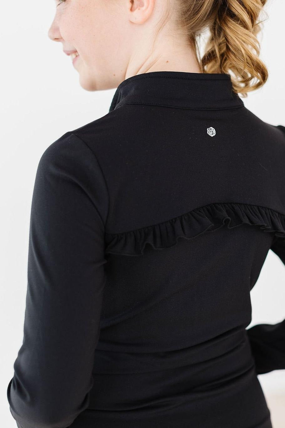 Balanced Black Full-Zip Ruffle Active Jacket Jackets Mila & Rose