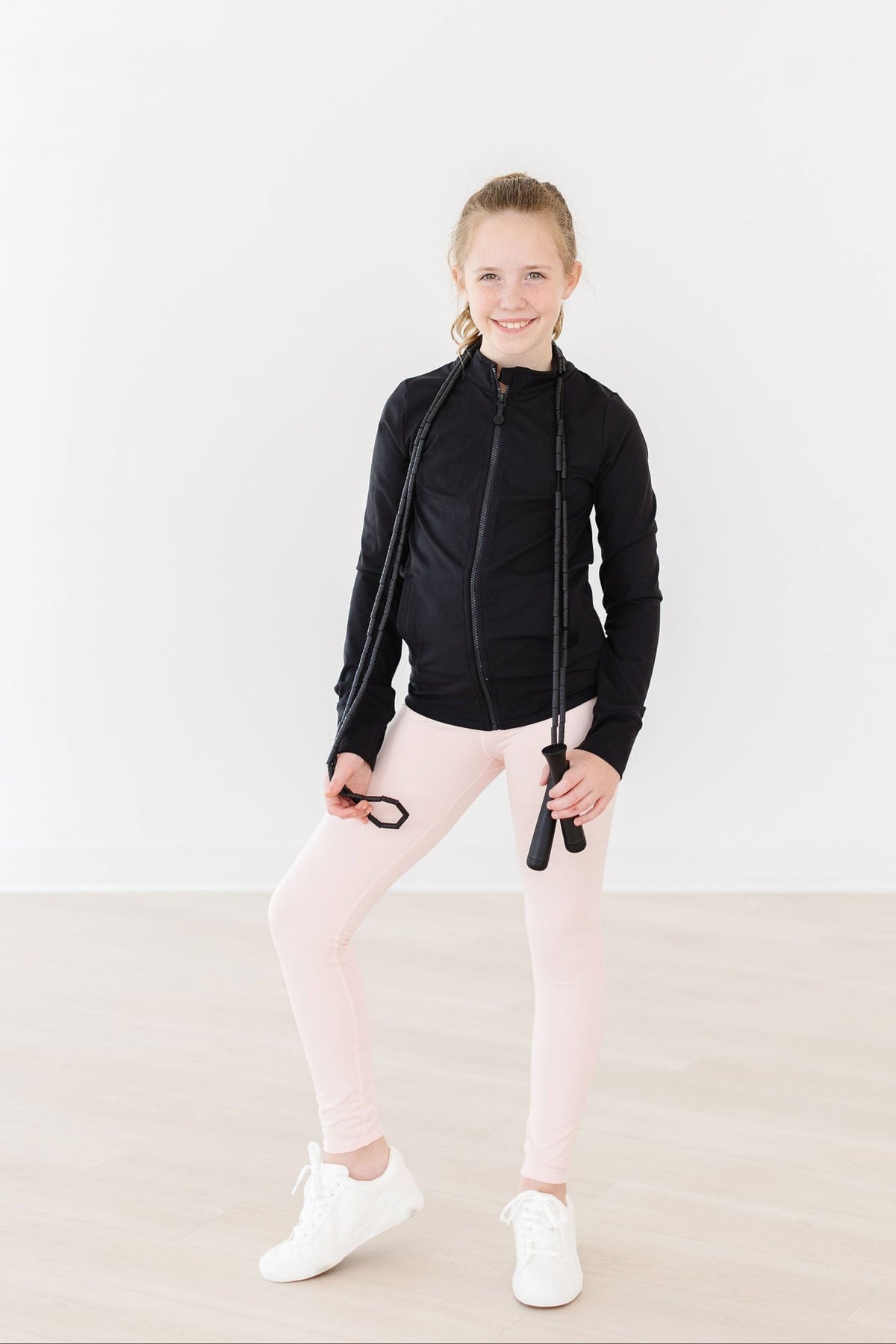 Balanced Black Full-Zip Ruffle Active Jacket Jackets Mila & Rose