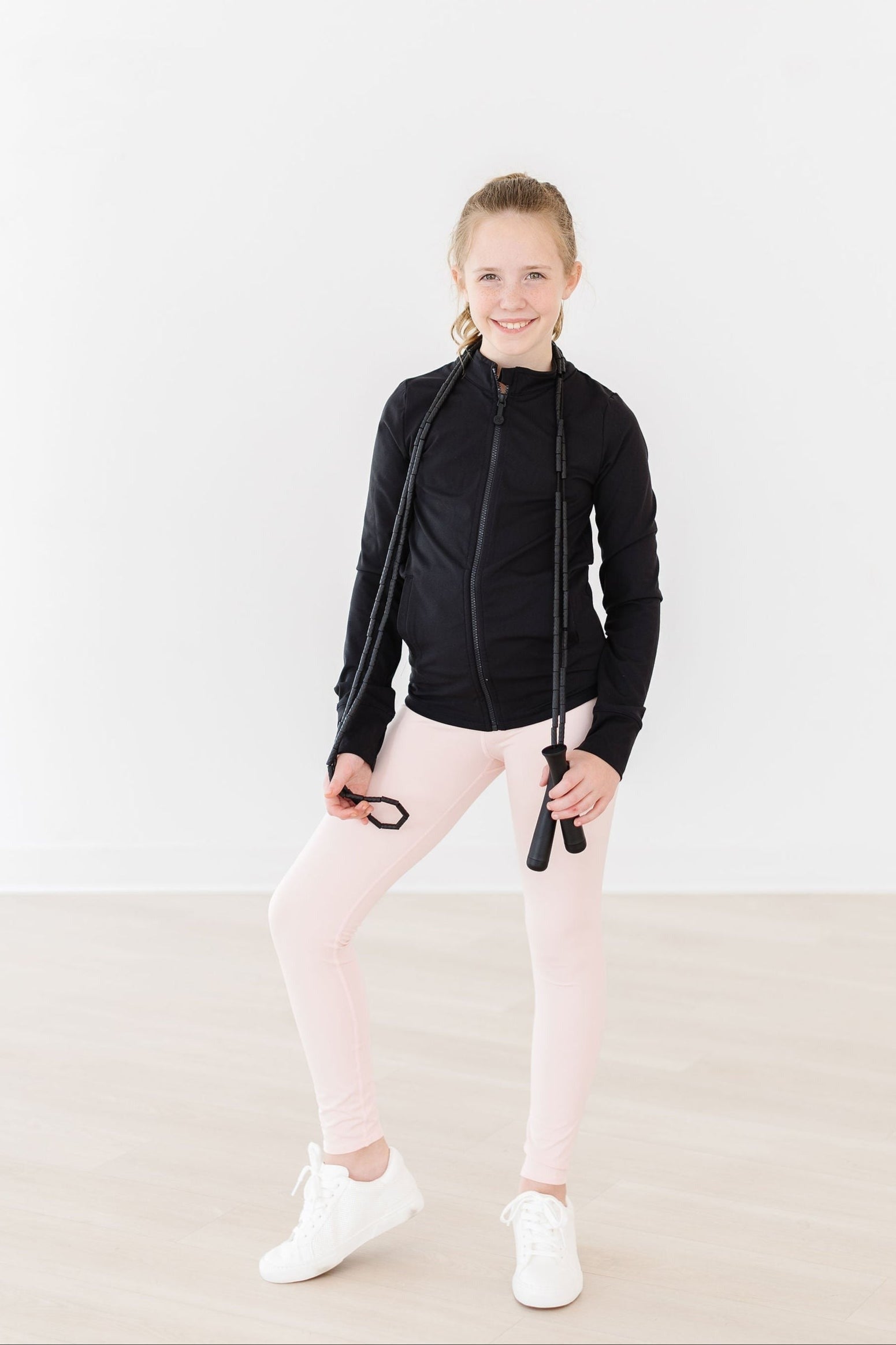Balanced Black Full-Zip Ruffle Active Jacket Jackets Mila & Rose