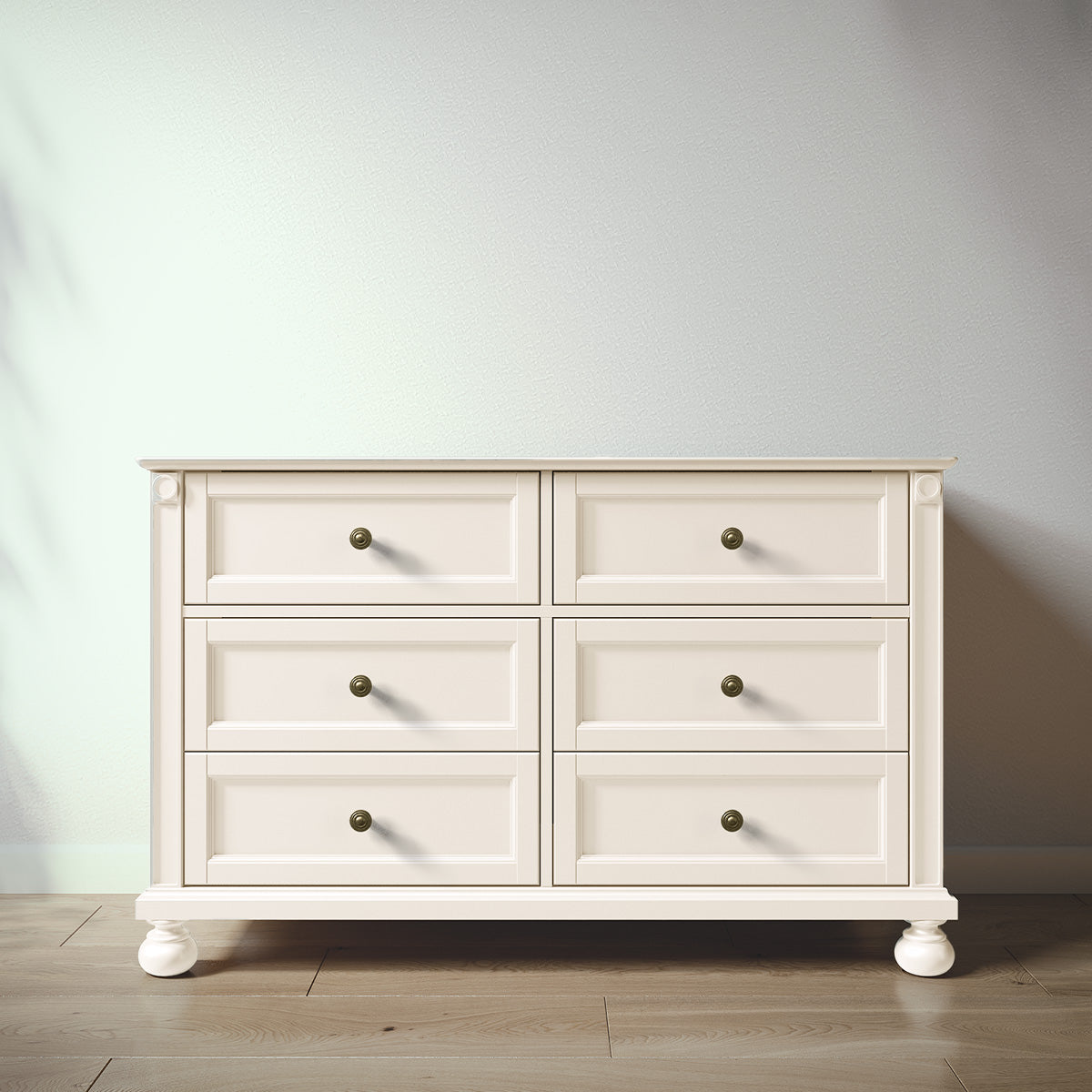 Romina Dakota Double Dresser Dressers Romina Furniture Bianco Satinato Bronze Swirl Knob