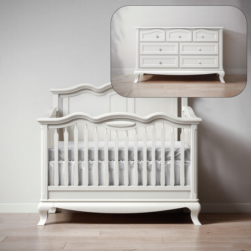 Cleopatra Convertible Crib / Solid Back + Double Dresser