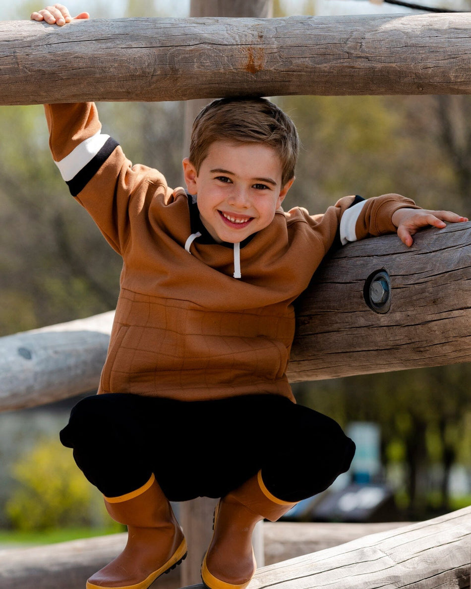 Fleece Hoodie With Quilted Pocket Caramel