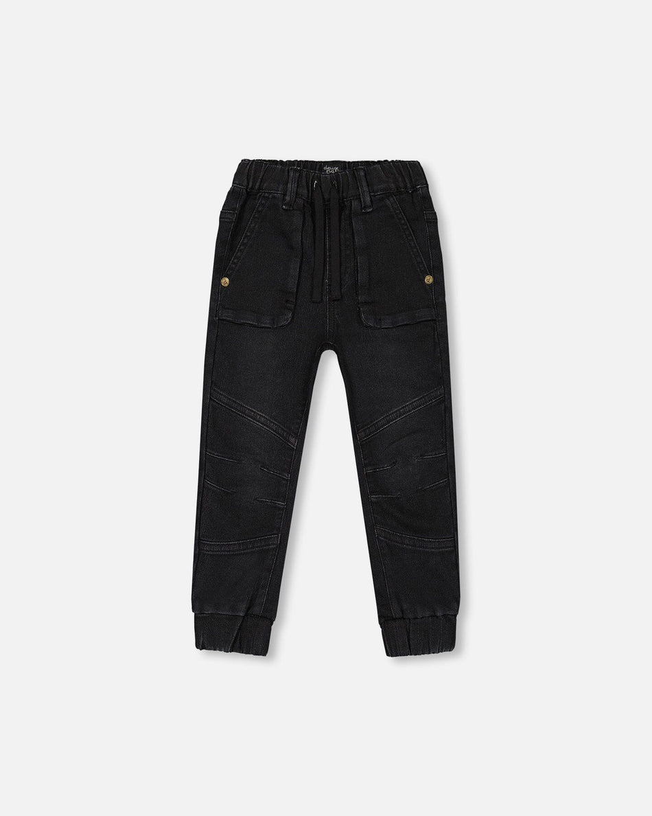 French Terry Denim Jogger Pants Black