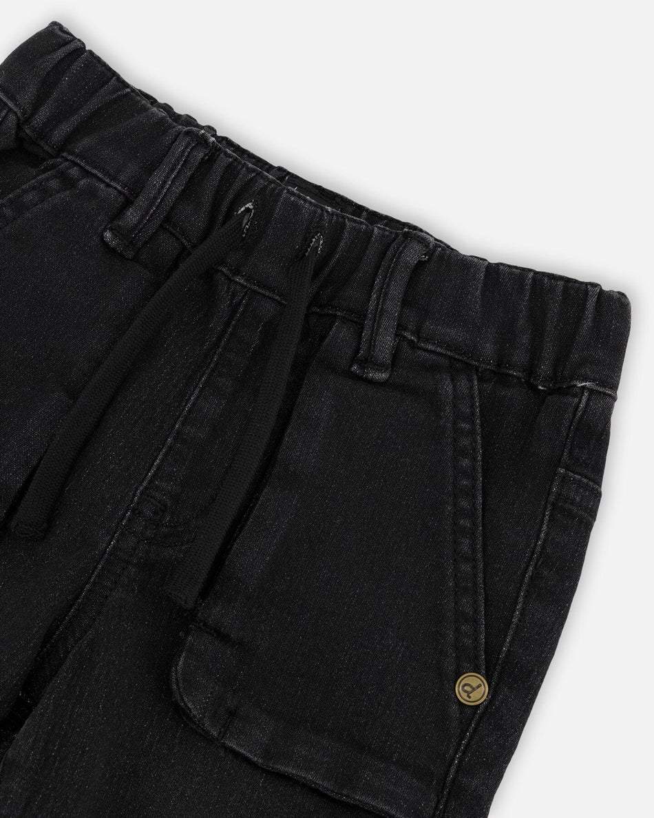 French Terry Denim Jogger Pants Black