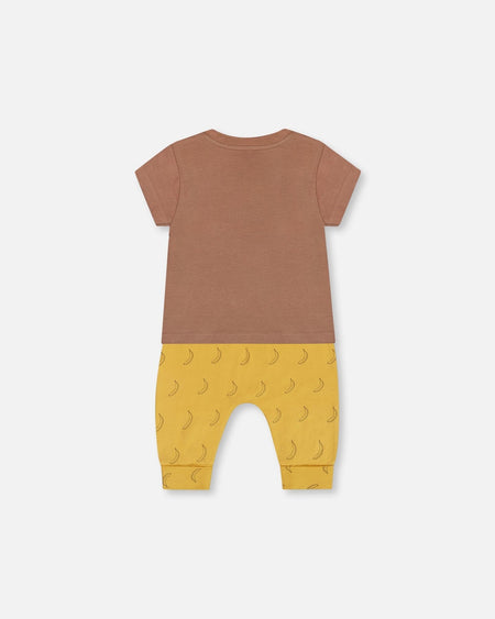 Printed Organic Cotton Top And Pant Set Yellow Bananas And Brown Clothing - Infant deux par deux