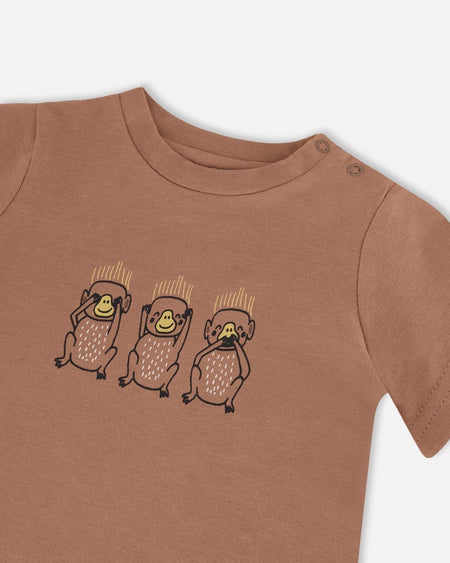 Printed Organic Cotton Top And Pant Set Yellow Bananas And Brown Clothing - Infant deux par deux