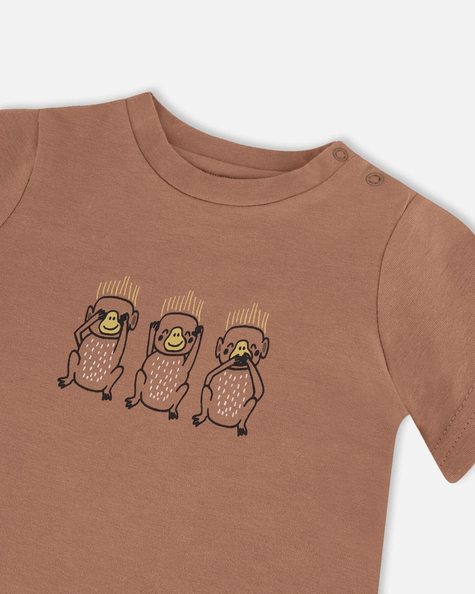 Printed Organic Cotton Top And Pant Set Yellow Bananas And Brown