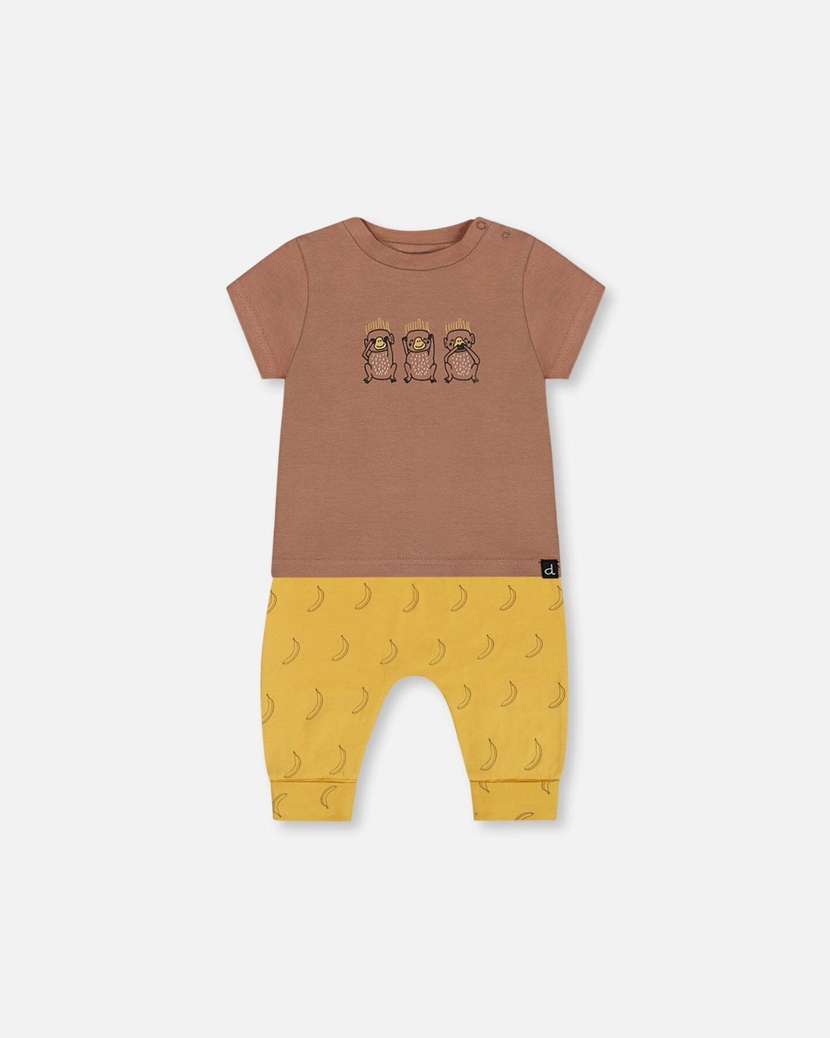 Printed Organic Cotton Top And Pant Set Yellow Bananas And Brown Clothing - Infant deux par deux