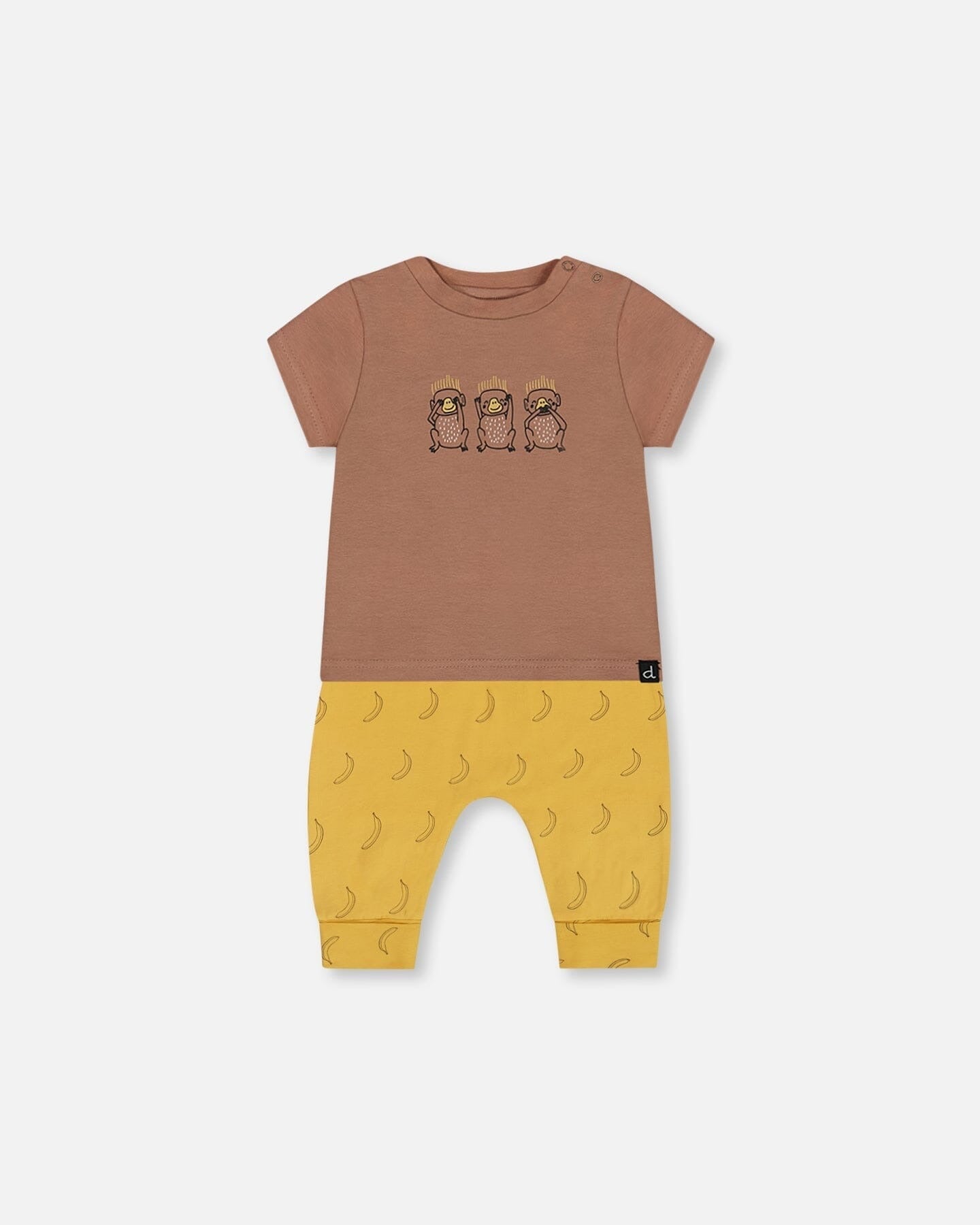 Printed Organic Cotton Top And Pant Set Yellow Bananas And Brown Clothing - Infant deux par deux