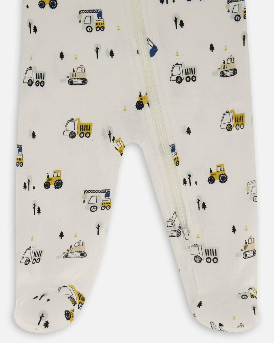 Organic Cotton One-Piece Pajama Off-White And Multi Truck