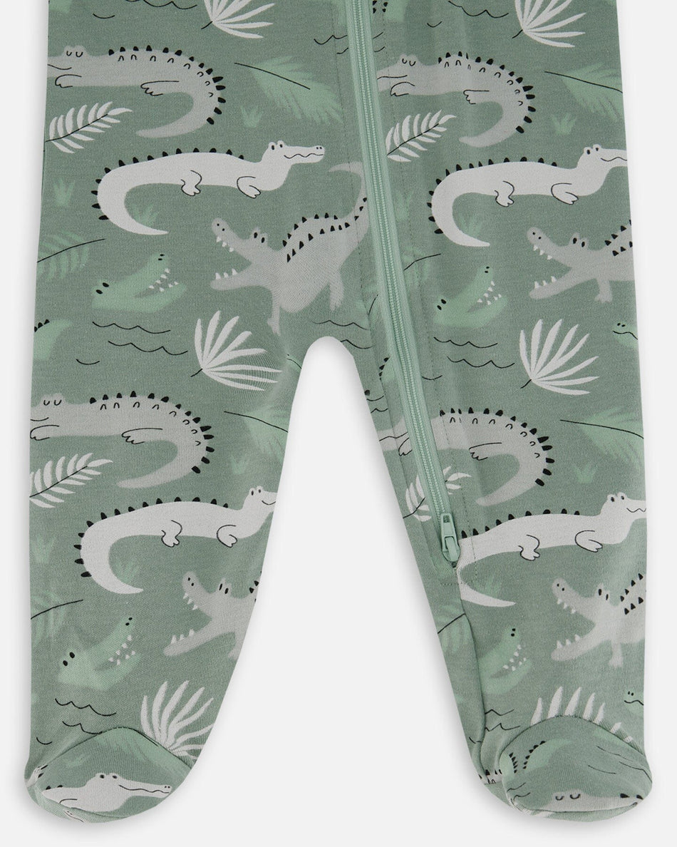 Organic Cotton One-Piece Pajama Light Sage And Gray Crocodile