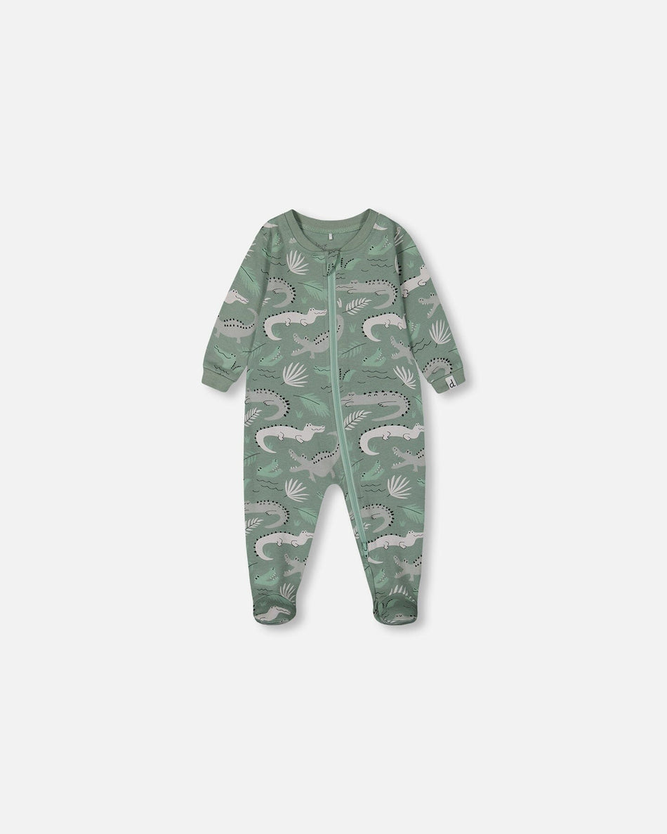 Organic Cotton One-Piece Pajama Light Sage And Gray Crocodile